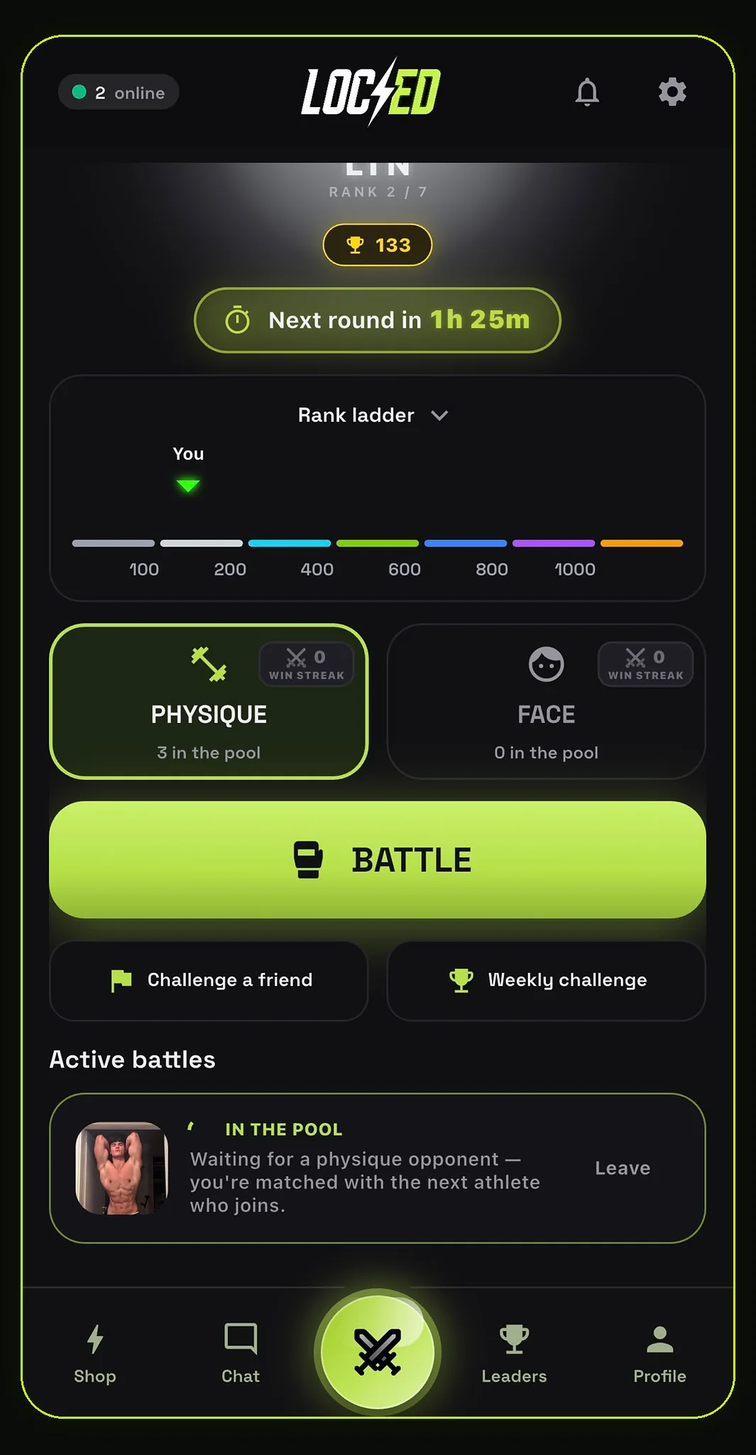 LOCKED app — battle screen with live voting pool