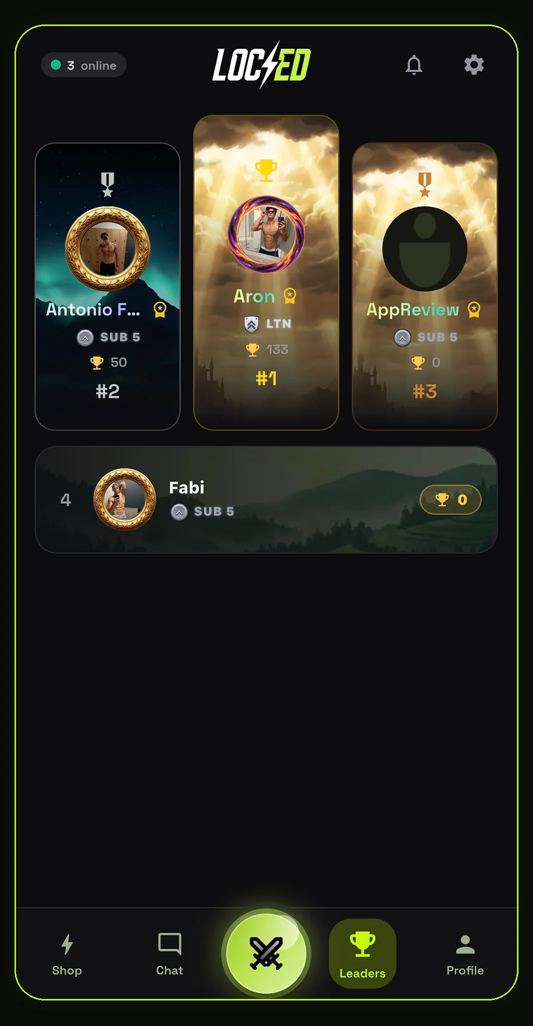 LOCKED weekly leaderboard screen